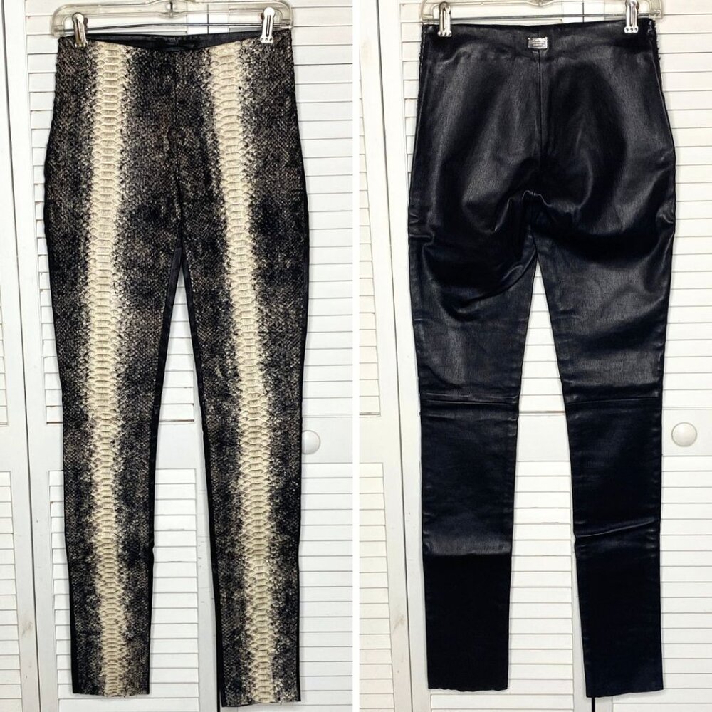PHILIPP PLEIN Homme Black Lambskin Leather Gray PYTHON Snakeskin Skinny Pants 28